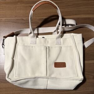 ZHMO Beige Tote Bag Zip Top Detachable Adjustable Strap Inner Pockets
